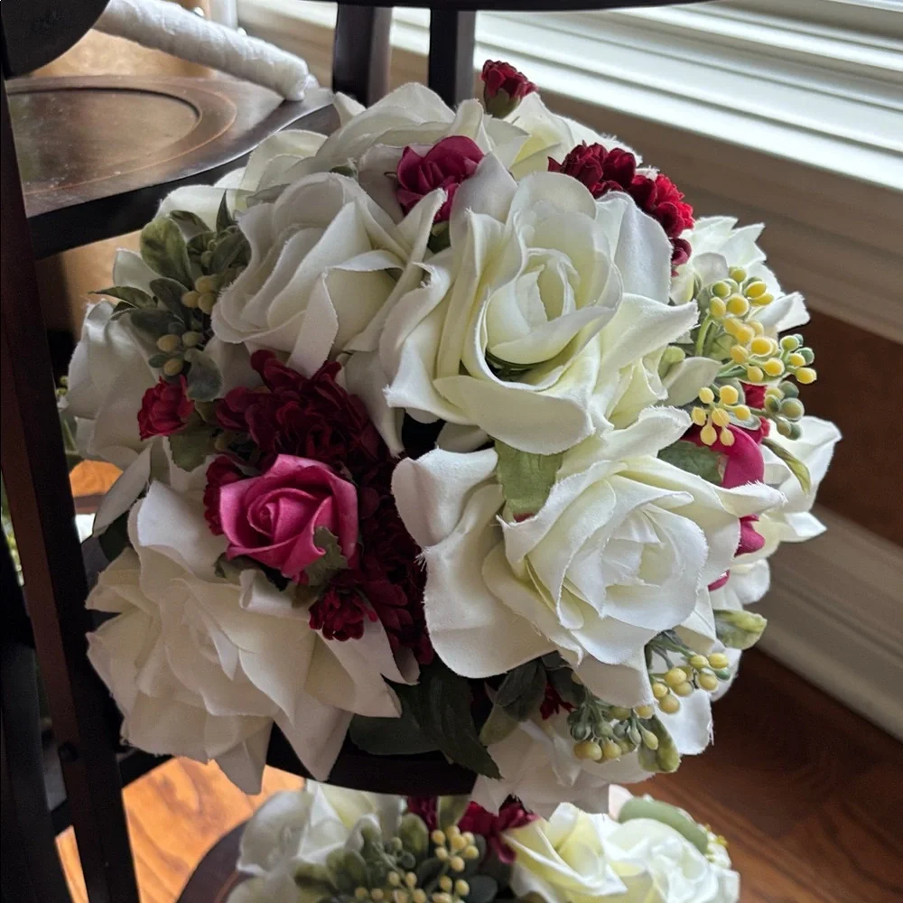 Elegant Wedding Floral Bouquets with Burgundy and Cream Accents